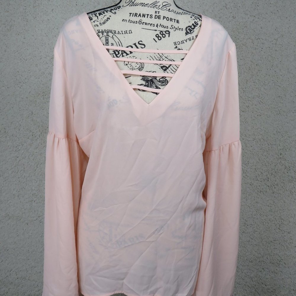 Belle Sky* Women's Long Full Bell Sleeve V-Neck High/Low‎ Curved Hem~ Size XXL